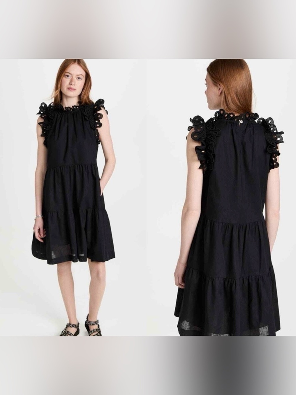Sea New York black Lee Eyelet dress sz large
